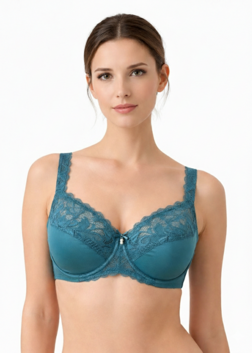 Дамски сутиен мека чаша, микрофибър и дантела RIM 9507 Emerald