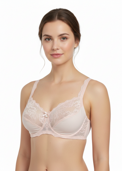 Дамски сутиен мека чаша, микрофибър и дантела RIM 9507 - 1 Pale Blush