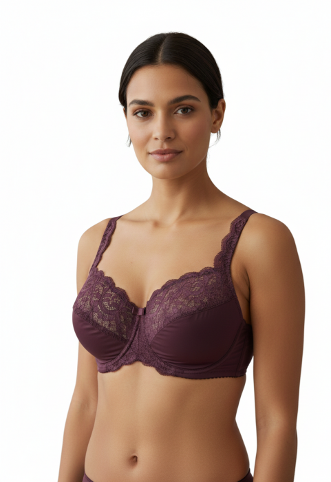 Дамски сутиен мека чаша микрофибър и дантела RIM 9507-1 Plum