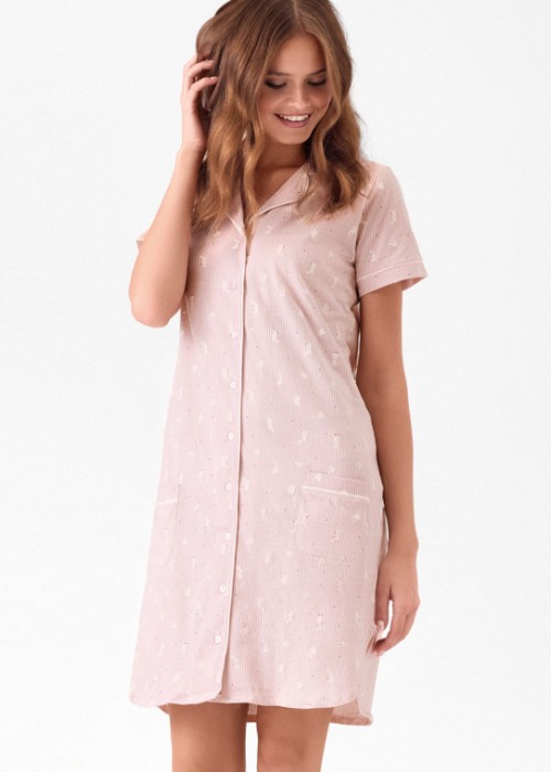 Дамска памучна нощница с копчета INFIORE 4122 Bunny, Rosa Antico